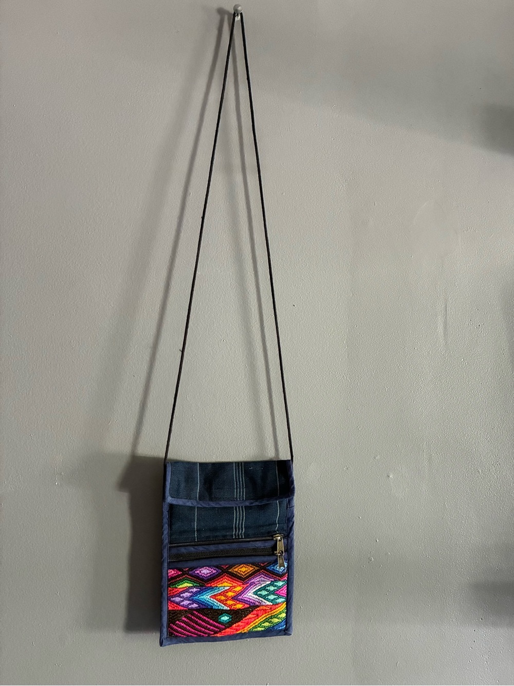 Handcrafted Indigo Crossbody Bag with Colorful Embroidered Front